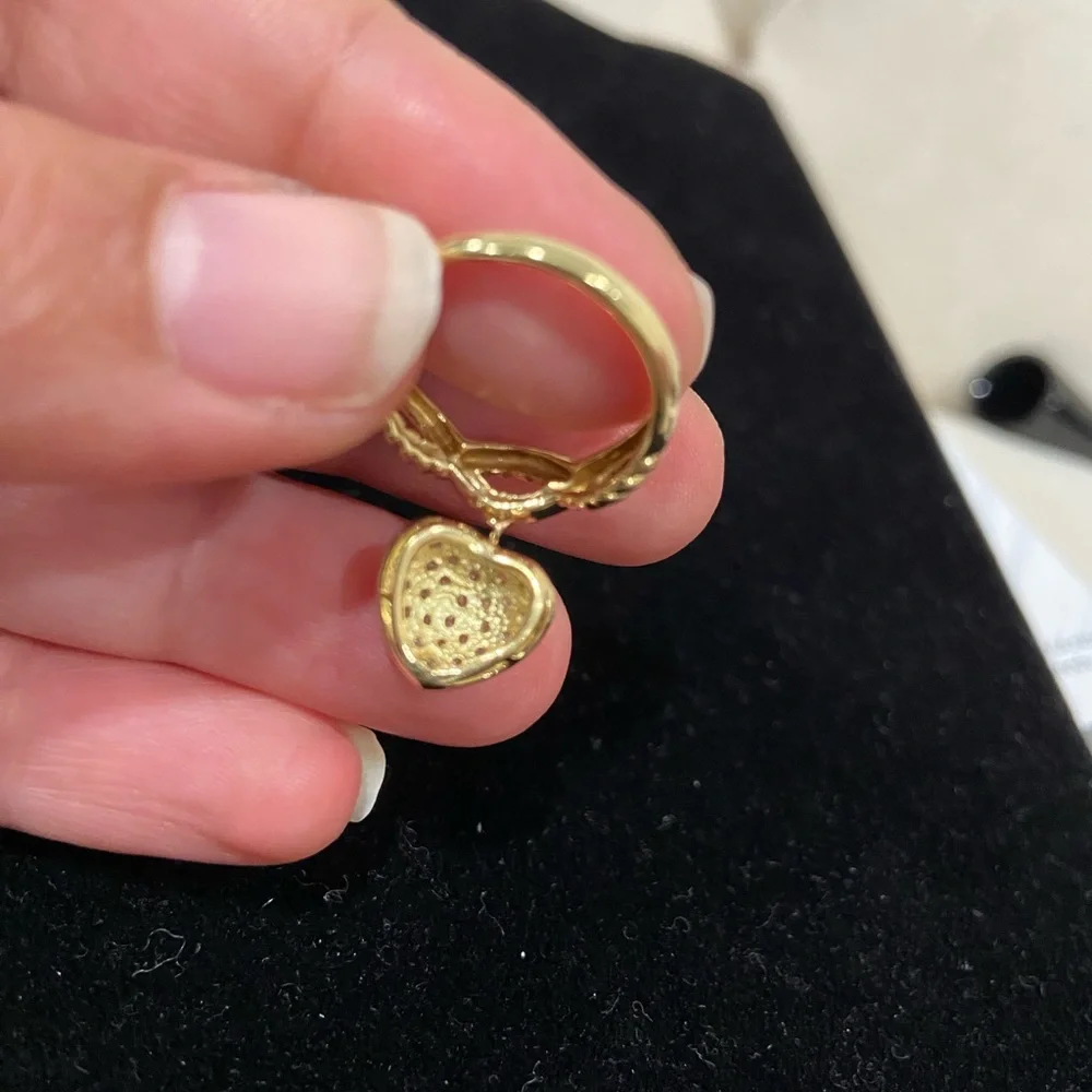 18K Diamond Dangle Heart Ring - Picture 3 of 10